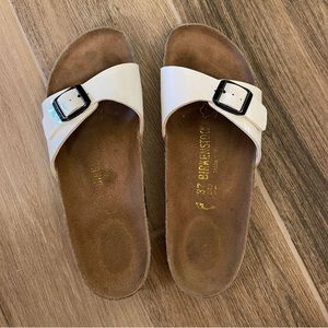 White Birkenstock sandals